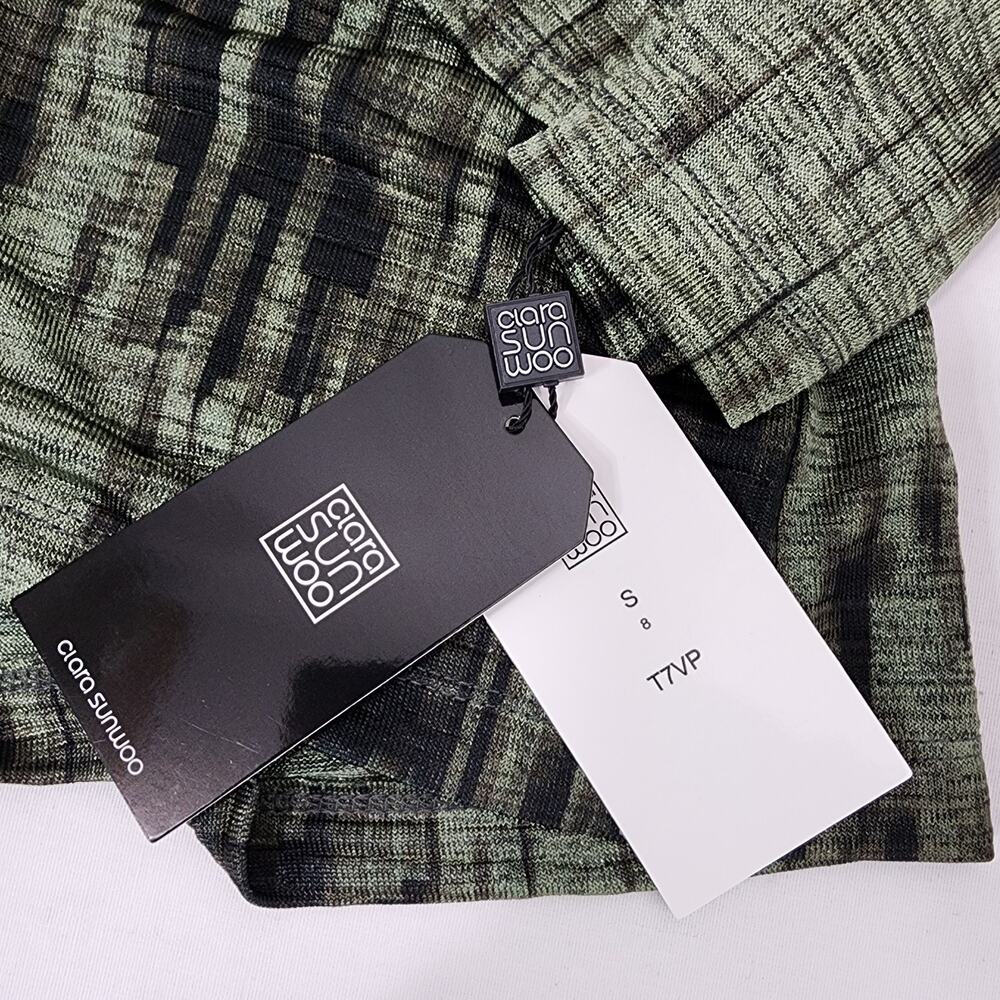 Clara Sun Woo Crinkle Pleat Blouson Overlay Side Tie Detail Top Small Olive Soft - Picture 10 of 10